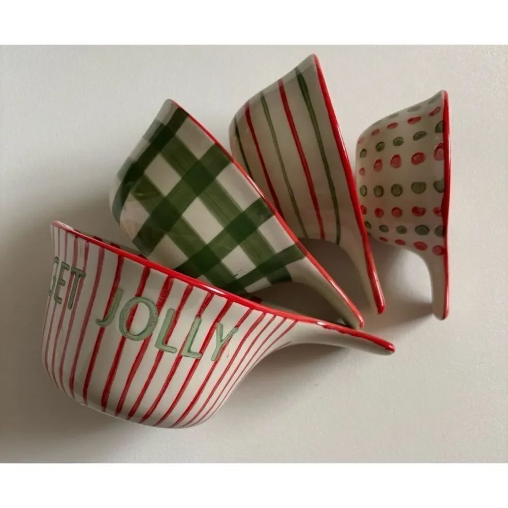 Rare Anthropologie Lets Get Jolly Cup Hand-Painted Stoneware Measuring Cups New
